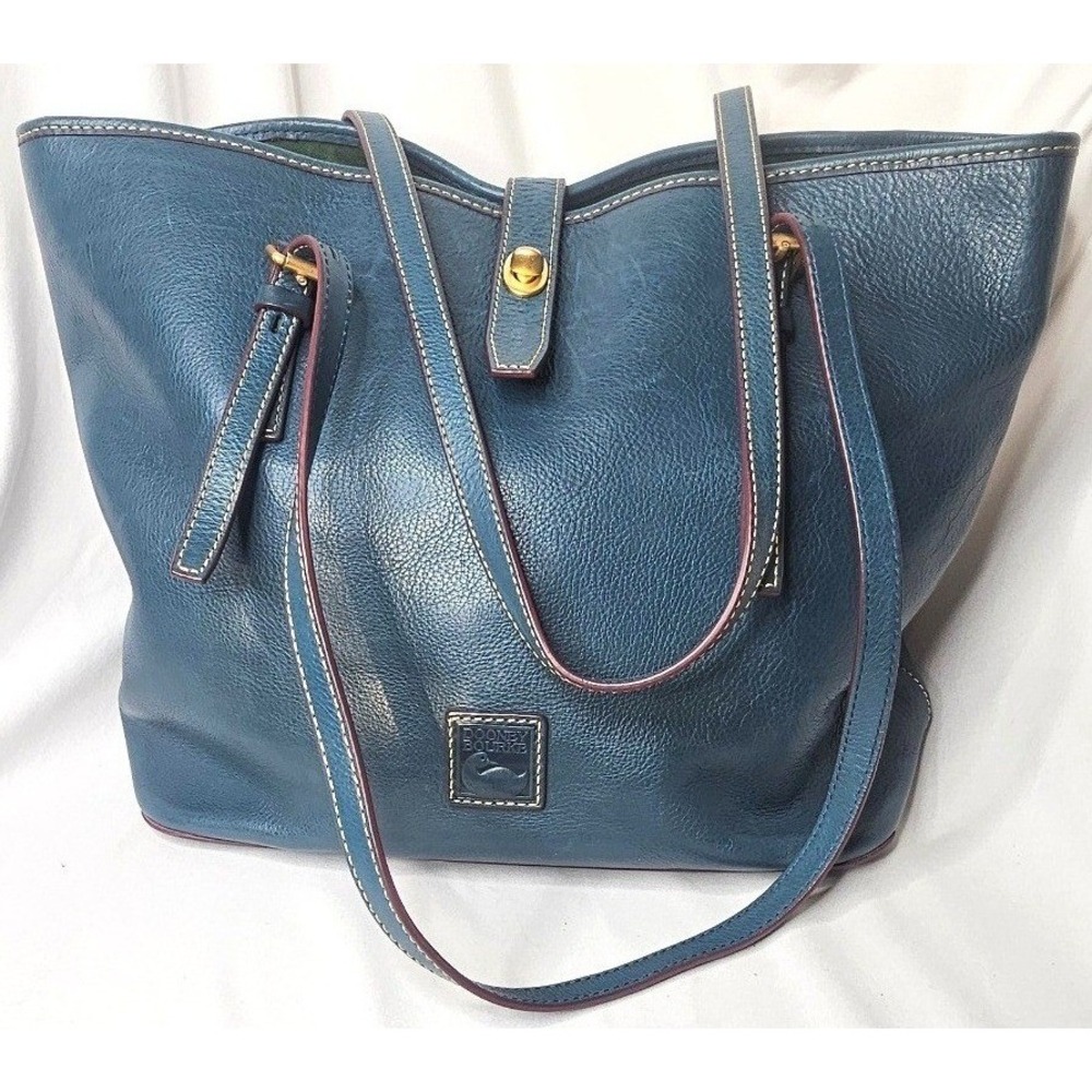 Dooney & Bourke Pebble Grain Leather Tote Bag Medium Teal Blue Turn Lock